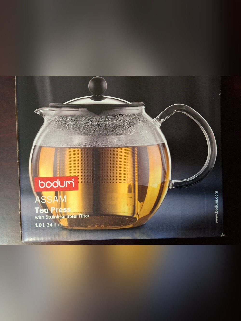 Bodum ASSAM Tea Press 1.0L Glass Teapot Stainless Steel Filter, Dishwasher Safe